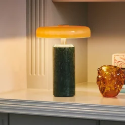 Trip LED oppladbar bordlampe, grønn/oransje, marmor, glass, IP44