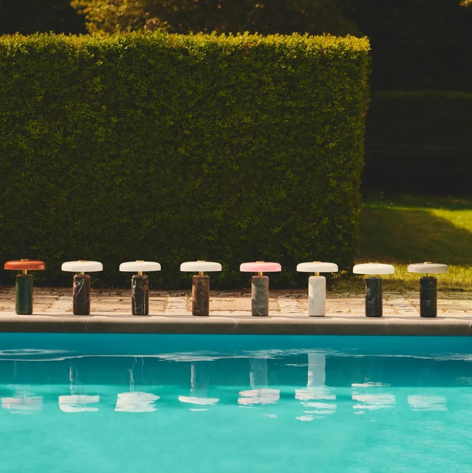 Trip LED oppladbar bordlampe, grønn/oransje, marmor, glass, IP44