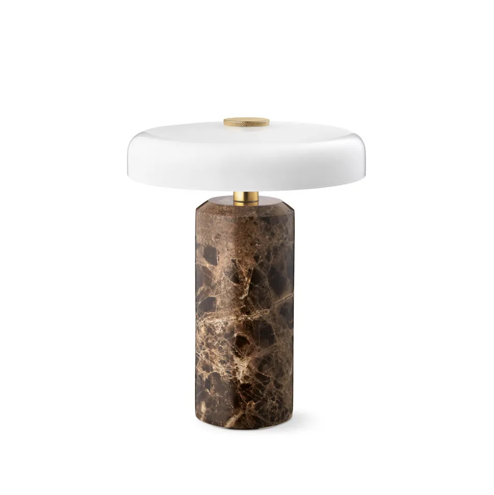 Trip LED oppladbar bordlampe, brun/hvit, marmor, glass, IP44