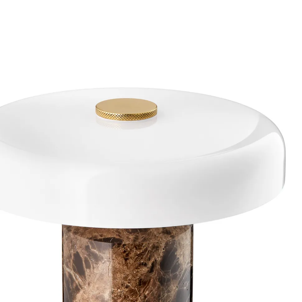 Trip LED oppladbar bordlampe, brun/hvit, marmor, glass, IP44