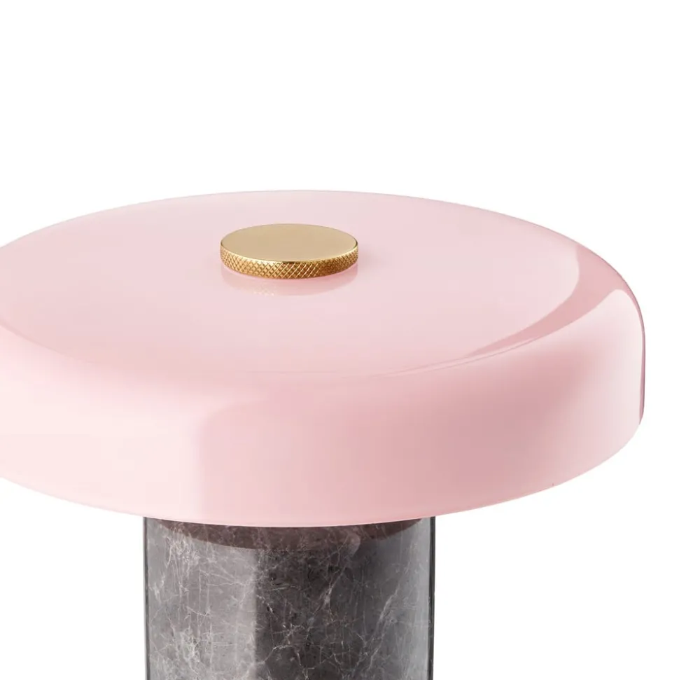 Trip LED oppladbar bordlampe, grå/rosa, marmor, glass, IP44