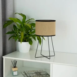 Trixi bordlampe med trådramme brun/svart, stoff