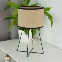 Trixi bordlampe med trådramme brun/svart, stoff