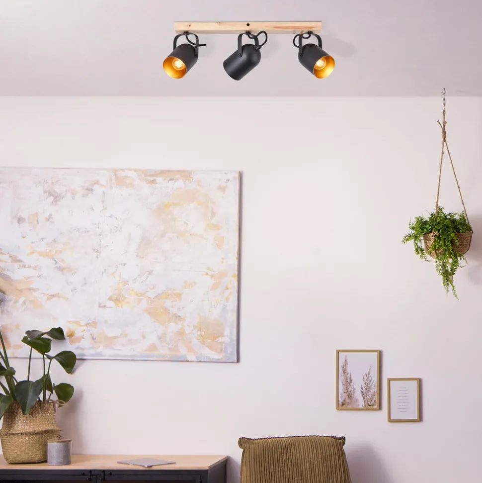 Tronte takspotlight, lengde 57,5 cm, svart/gull, 3-lys.