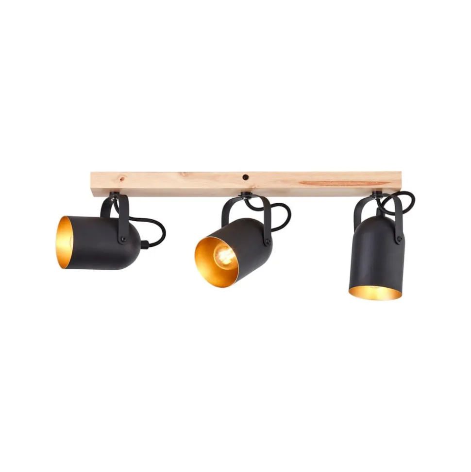 Tronte takspotlight, lengde 57,5 cm, svart/gull, 3-lys.