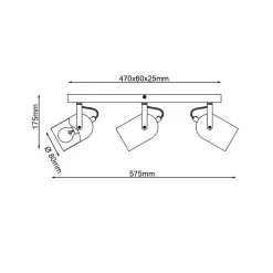 Tronte takspotlight, lengde 57,5 cm, svart/gull, 3-lys.