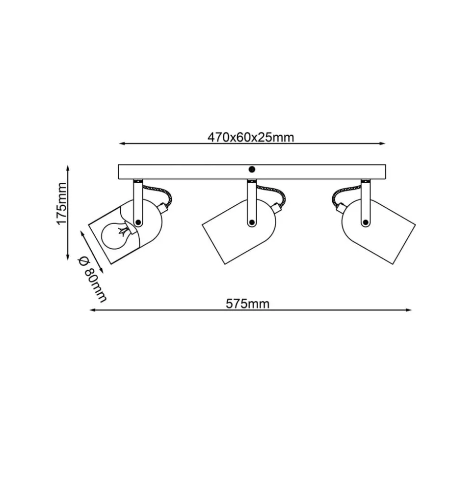 Tronte takspotlight, lengde 57,5 cm, svart/gull, 3-lys.