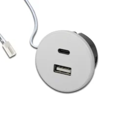 USB-A stikkontakt + USB-C, hvit, møbelinstallasjon, 24V inngang, 20W