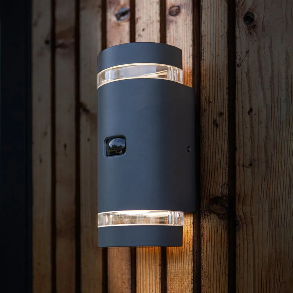 Ute vegglampe Fokus, rund 2 lk. antrasitt sensor