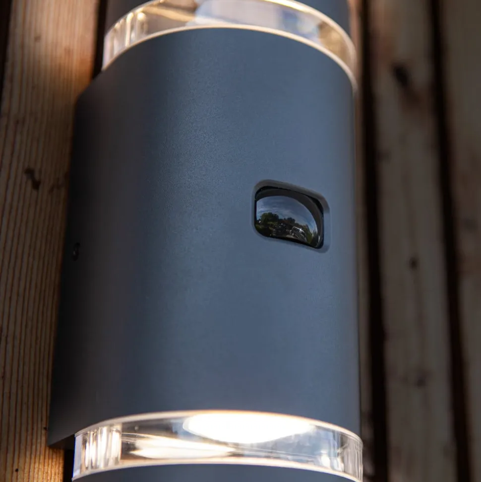 Ute vegglampe Fokus, rund 2 lk. antrasitt sensor