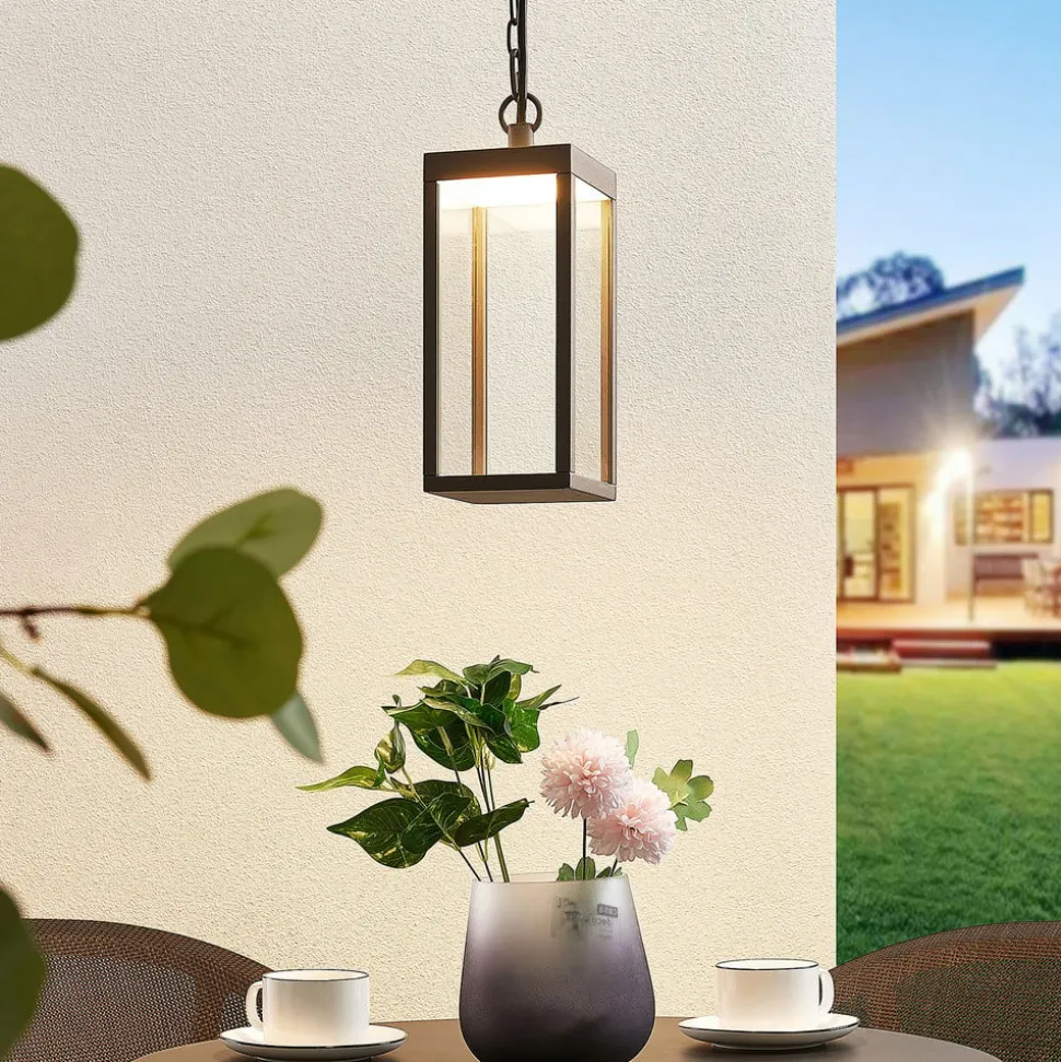 Utendørs LED-pendellampe Cube, glasskjerm, 26 cm