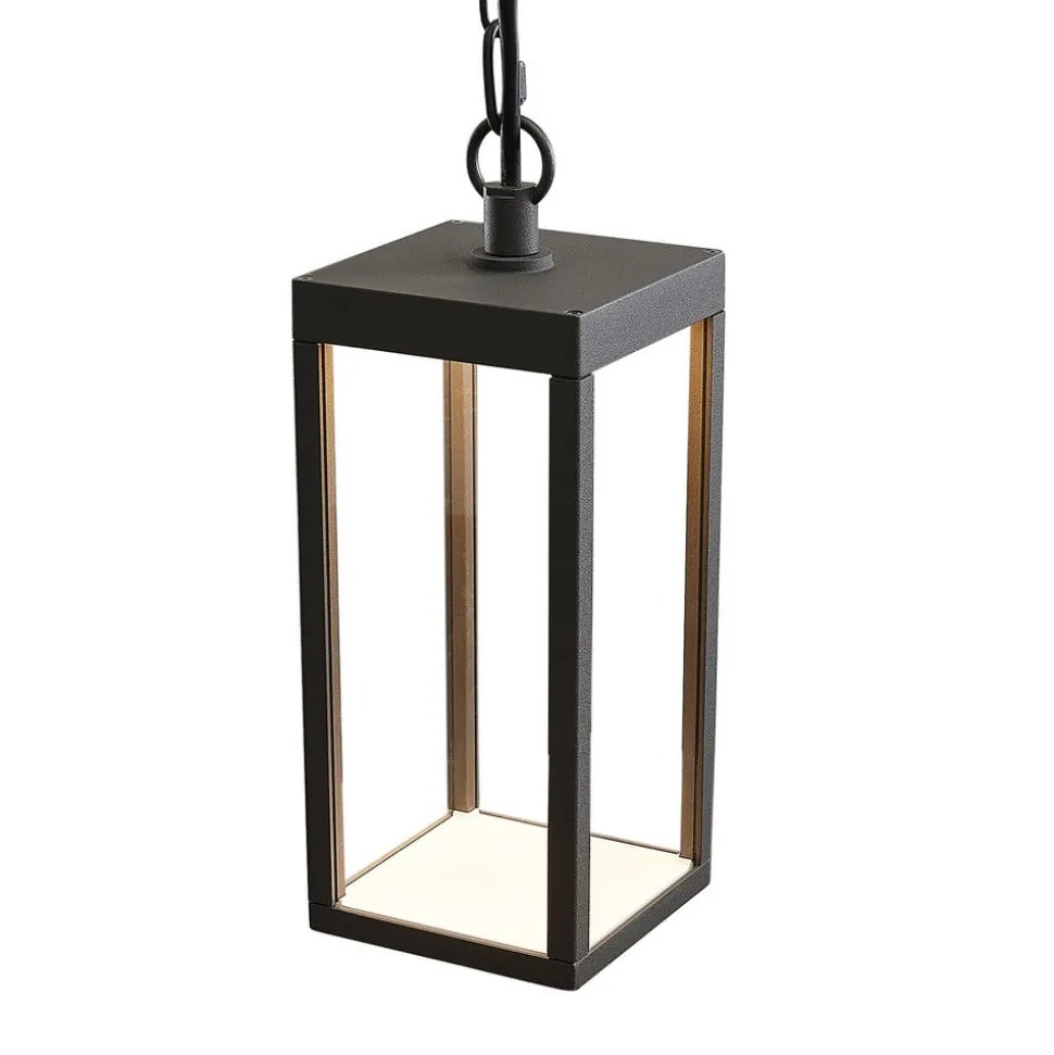 Utendørs LED-pendellampe Cube, glasskjerm, 26 cm