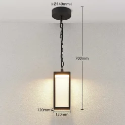 Utendørs LED-pendellampe Cube, glasskjerm, 26 cm