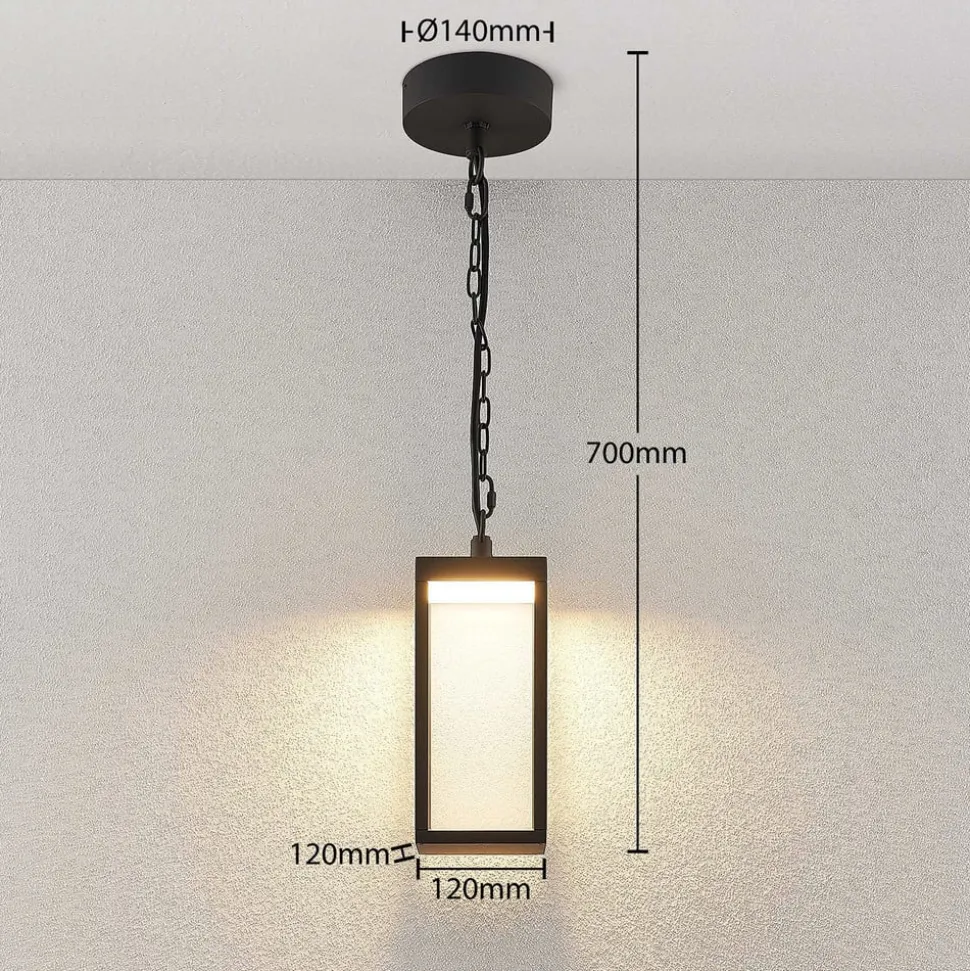 Utendørs LED-pendellampe Cube, glasskjerm, 26 cm