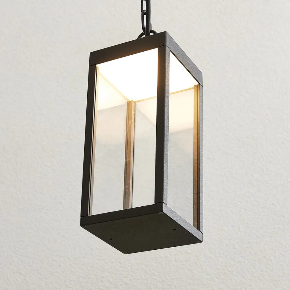 Utendørs LED-pendellampe Cube, glasskjerm, 26 cm