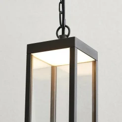 Utendørs LED-pendellampe Cube, glasskjerm, 26 cm