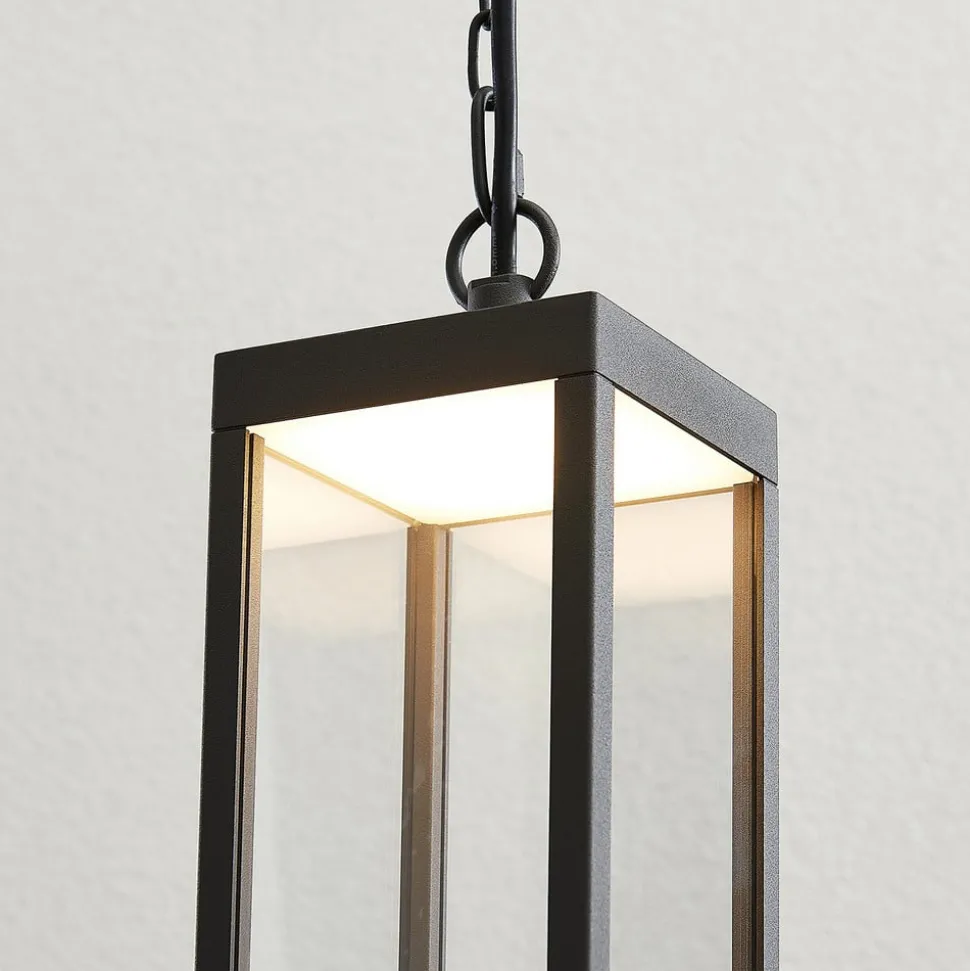 Utendørs LED-pendellampe Cube, glasskjerm, 26 cm