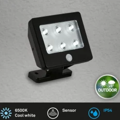 Utendørs LED-spot Kollig med sensor, IP54, svart