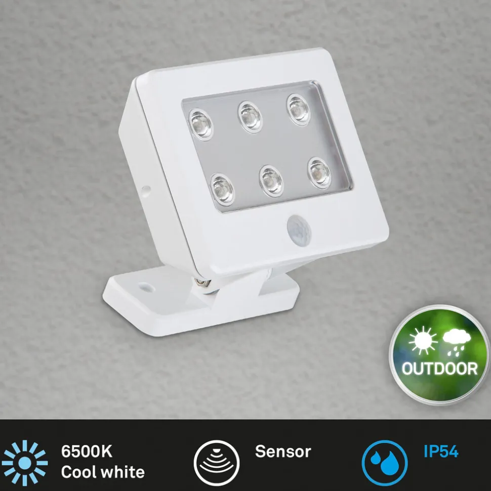 Utendørs LED-spot Kollig med sensor, IP54, hvit