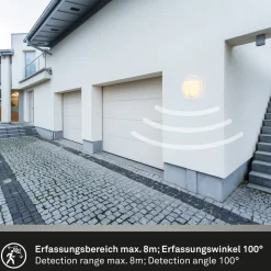 Utendørs LED-vegglampe 3785016 hvit bevegelsessensor Ø 17 cm