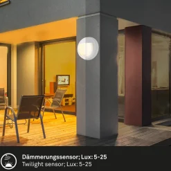 Utendørs LED-vegglampe 3785016 hvit bevegelsessensor Ø 17 cm