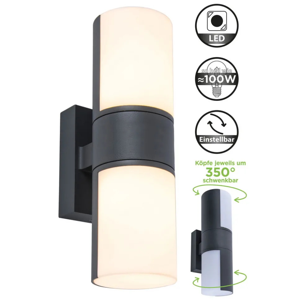 Utendørs LED-vegglampe Cyra, 2 lyskilder