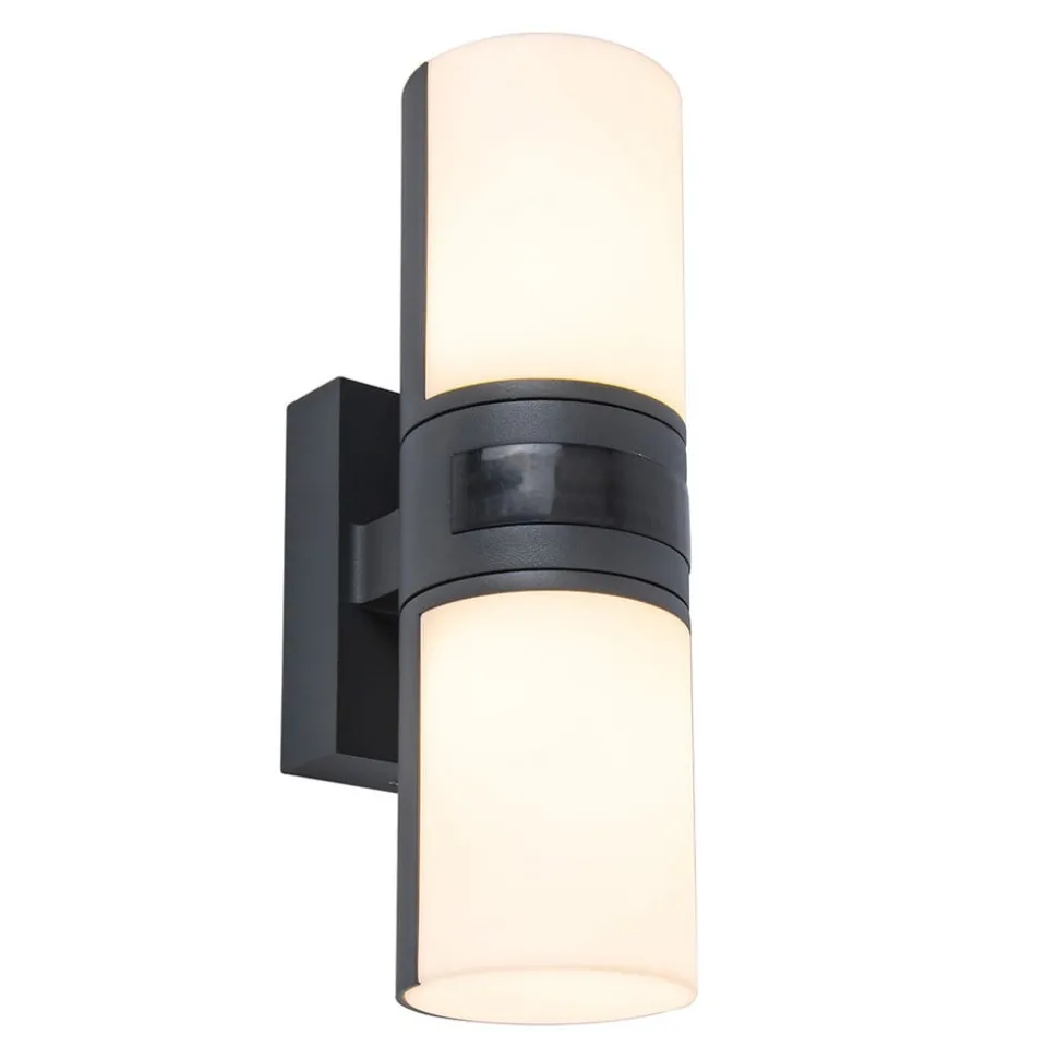 Utendørs LED-vegglampe Cyra, 2 lyskilder, sensor