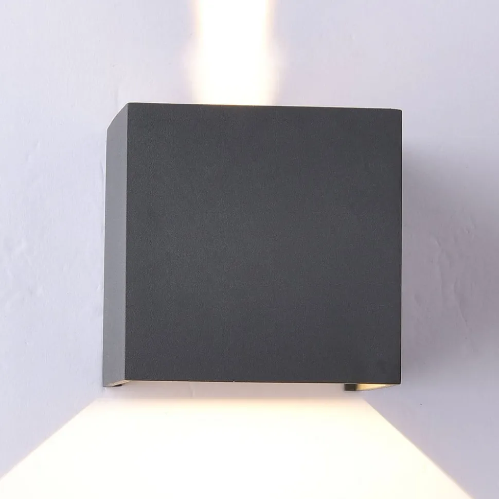 Utendørs LED-vegglampe Davos kantet, av/på, mørkegrå