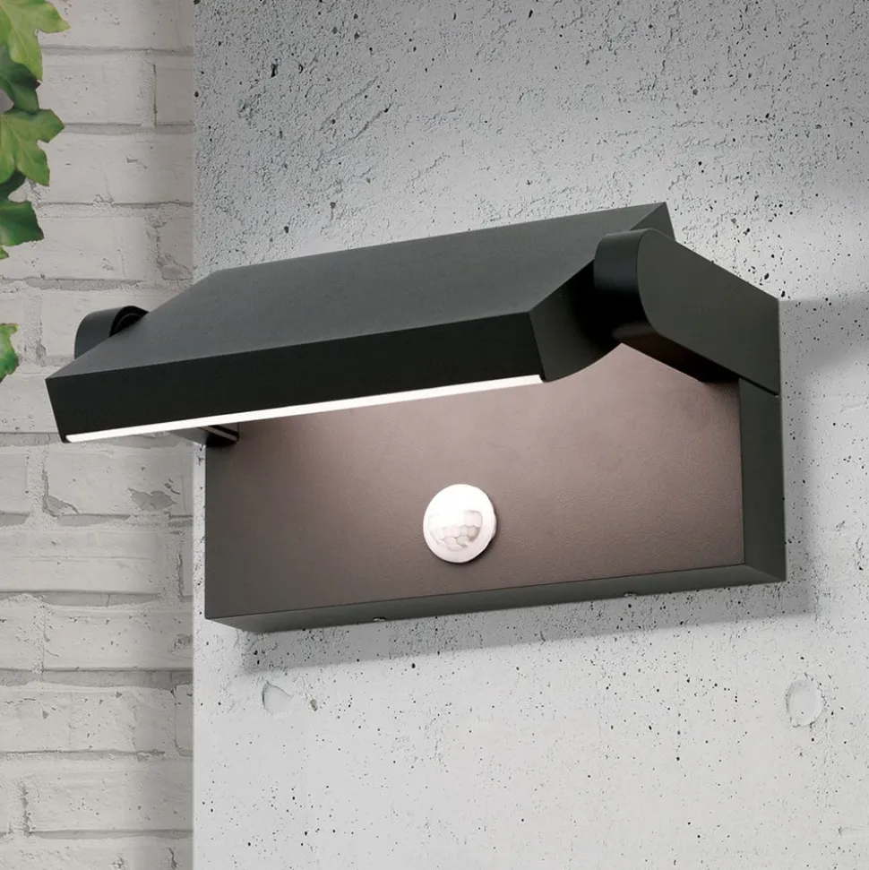 Utendørs LED-vegglampe Ginger, sensor, antrasitt, IP54