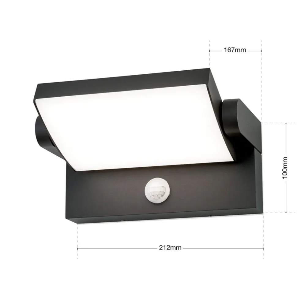 Utendørs LED-vegglampe Ginger, sensor, antrasitt, IP54