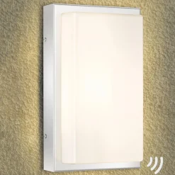 Utendørs LED-vegglampe Julea, stål, glass, bevegelsessensor