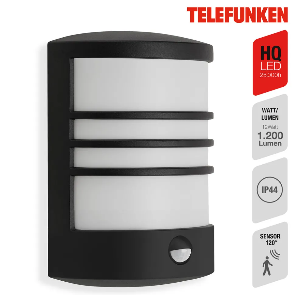 Utendørs LED-vegglampe sensor Toledo svart 4 000 K