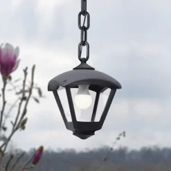 Utendørs pendellampe Sicar/Dario svart, klart deksel, E27 CCT