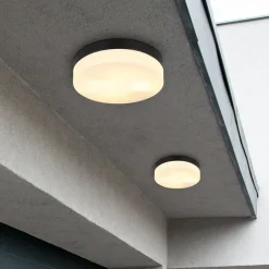 Utendørs taklampe Vranos, matt sort, Ø 24 cm, aluminium