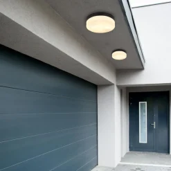 Utendørs taklampe Vranos, matt sort, Ø 24 cm, aluminium