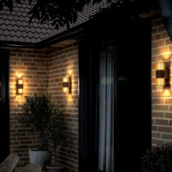 Utendørs vegglampe Aludra Double Seaside, aluminium, brun metallic