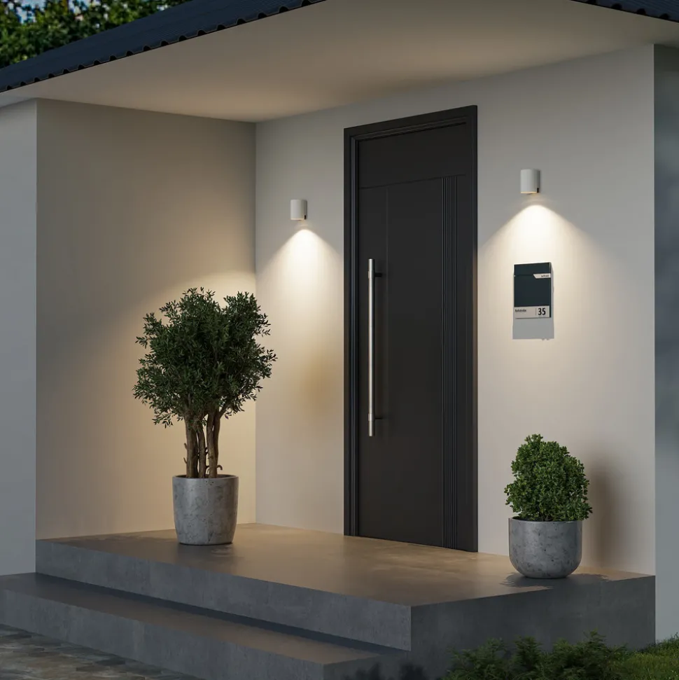 Utendørs vegglampe CAN, hvit, 1 lyskilde, Ø 8 cm, IP65, metall, GU10