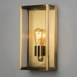 Utendørs vegglampe Carpi, messing, bredde 20,5 cm