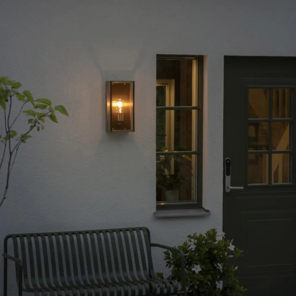 Utendørs vegglampe Carpi, messing, bredde 20,5 cm