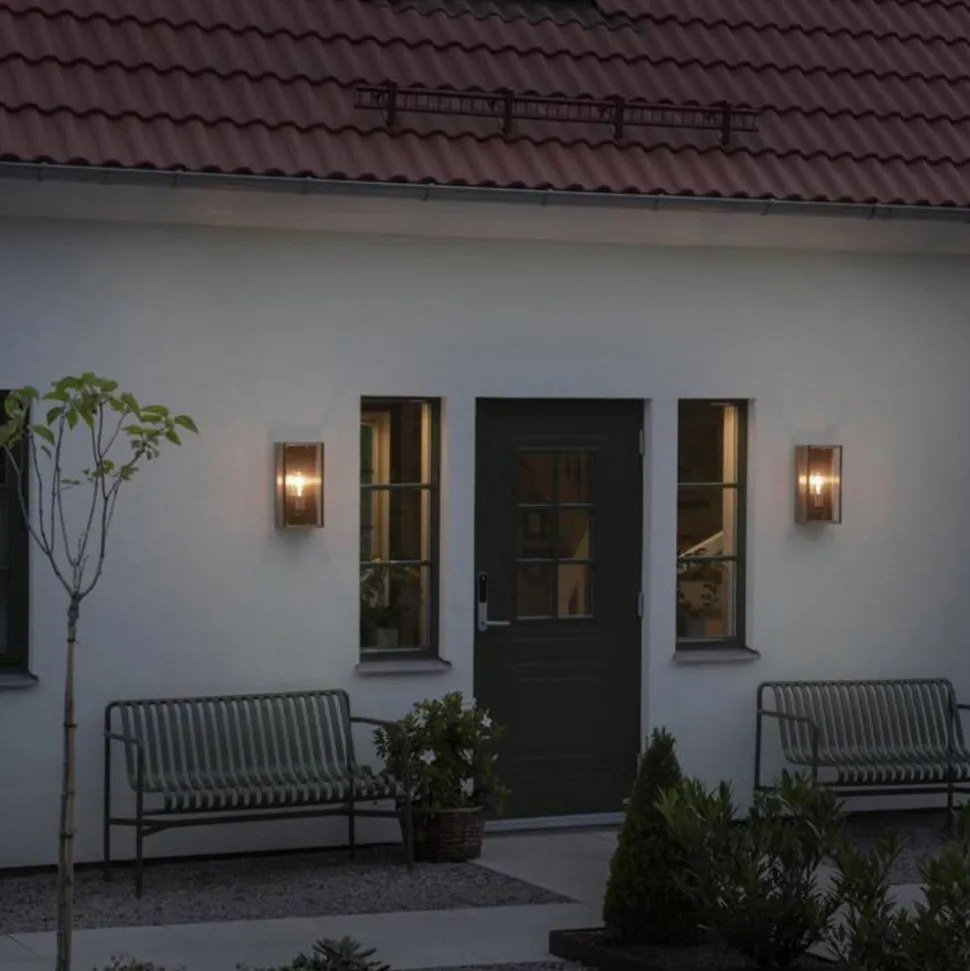 Utendørs vegglampe Carpi, messing, bredde 20,5 cm