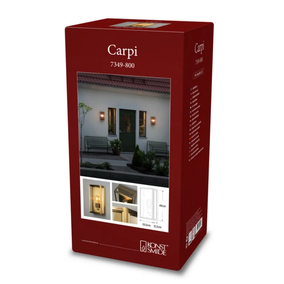 Utendørs vegglampe Carpi, messing, bredde 20,5 cm