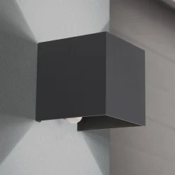 Utendørs vegglampe Cube-S, antrasitt, metall, sensor