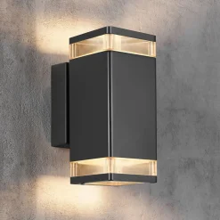 Utendørs vegglampe Elm i svart, 2 lyskilder