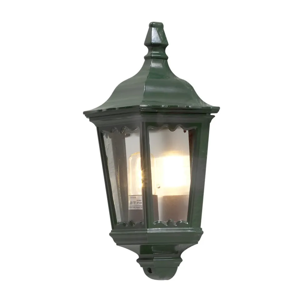 Utendørs vegglampe Firenze, halvskål, grønn