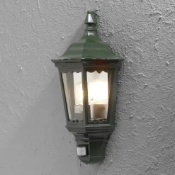 Utendørs vegglampe Firenze halvskål, sensor, grønn