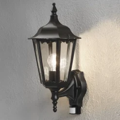 Utendørs vegglampe Firenze, sensor, stående, svart