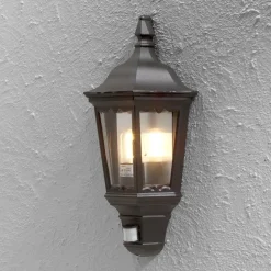 Utendørs vegglampe Firenze halvskål, sensor, svart