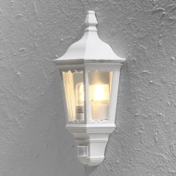 Utendørs vegglampe Firenze halvskål, sensor, hvit