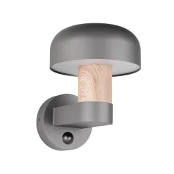 Utendørs vegglampe Fraser Sensor, grå/trelook, aluminium IP54 E27