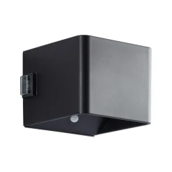 Utendørs vegglampe Iseo, svart, bredde 10 cm, sensor